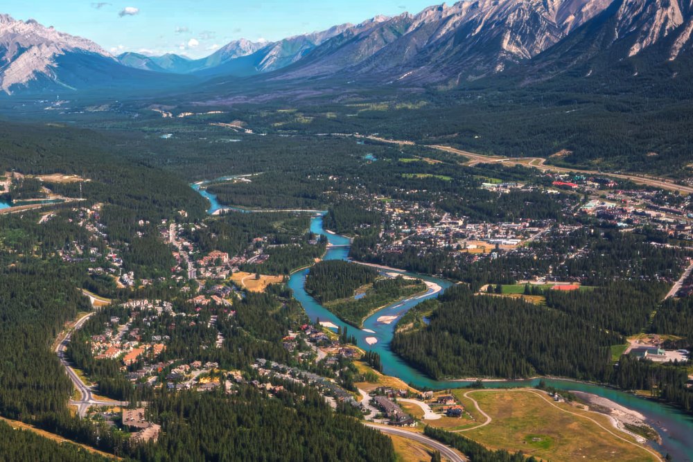 Aerial image of the Town of Canmore