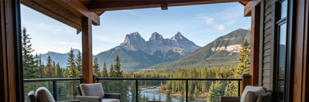 Canmore Three Sisters from a patio.