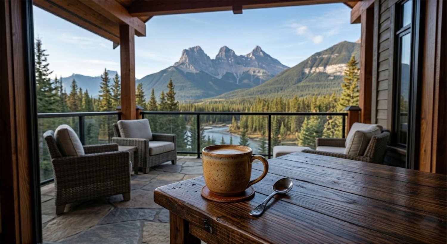 A patio view of the three sisters, Canmore